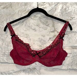 NWOT Curvy Kate Princess Plunge Bra 36E Berry Sheer Polka Dot Lace Underwire